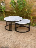 ماربلو طقم طاولات معدنية رخامية دائرية