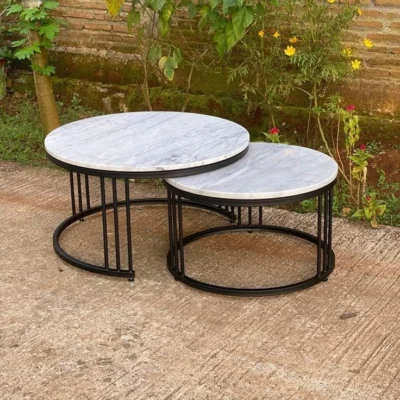 ماربلو طقم طاولات معدنية رخامية دائرية