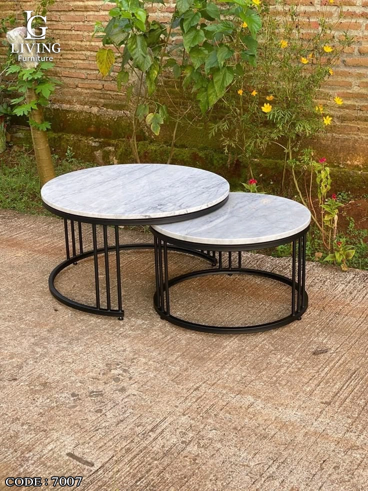 ماربلو طقم طاولات معدنية رخامية دائرية ماربلو طقم طاولات معدنية رخامية دائرية