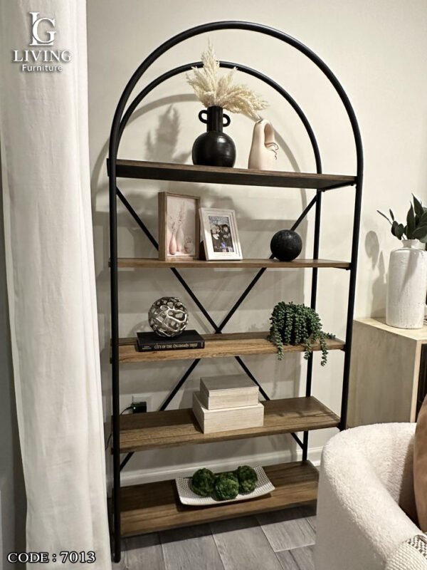 أرك مكتبة مودرن – خشب طبيعي × معدن أسود