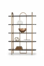 ⁦فاليز مكتبة مودرن من المعدن الذهبي والخشب⁩ - الصورة ⁦2⁩