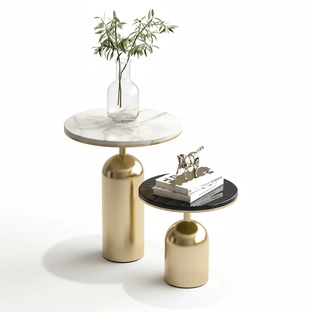 أورورا طقم طاولات مودرن رخام ذهبي من Living (2) أورورا طقم طاولات مودرن رخام ذهبي من Living - الصورة 2
