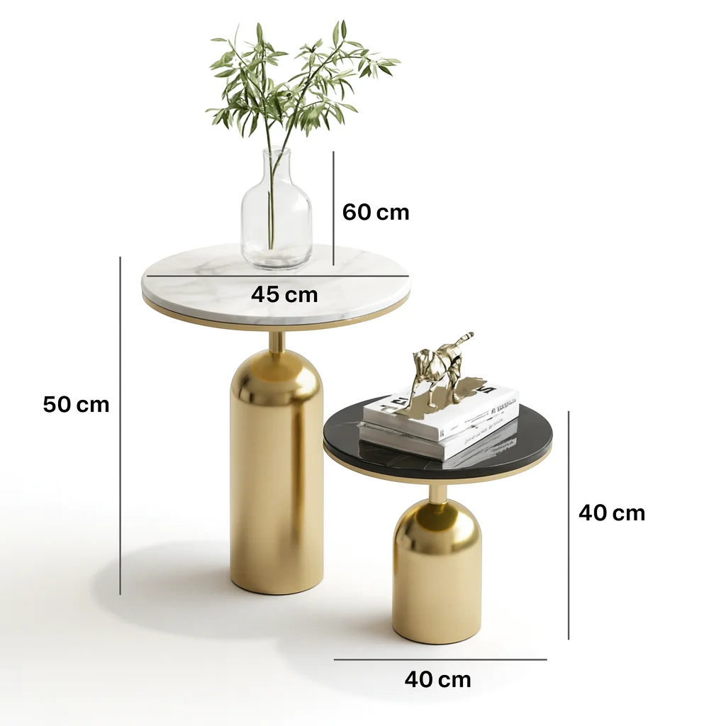 أورورا طقم طاولات مودرن رخام ذهبي من Living (4) أورورا طقم طاولات مودرن رخام ذهبي من Living - الصورة 4