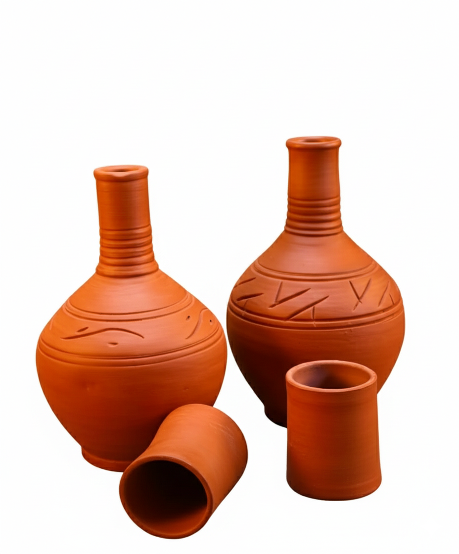 طقم 2 قُلّة فخار + 2 كوب من الطمي الأسواني الطبيعي طقم 2 قُلّة فخار + 2 كوب من الطمي الأسواني الطبيعي