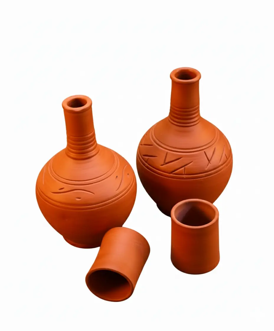 طقم 2 قُلّة فخار + 2 كوب من الطمي الأسواني الطبيعي (2) طقم 2 قُلّة فخار + 2 كوب من الطمي الأسواني الطبيعي - الصورة 2