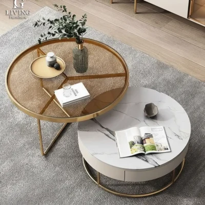 كليو طقم طاولات مودرن رخام وزجاج من Living