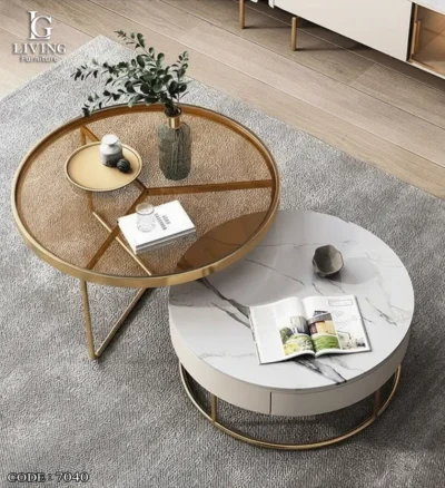 كليو طقم طاولات مودرن رخام وزجاج من Living