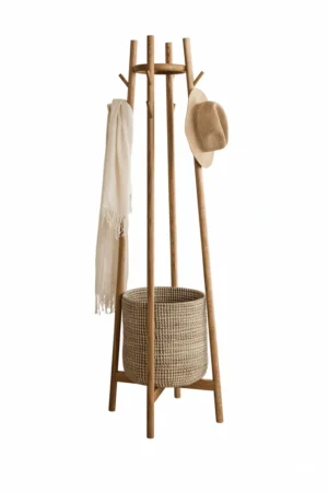 Marvella – Wooden Clothes Hanger with Decorative Woven Base