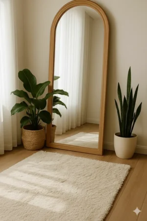 أليورا مرايا أرضية بإطار خشبي طبيعي مقوس