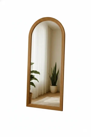 أليورا مرايا أرضية بإطار خشبي طبيعي مقوس