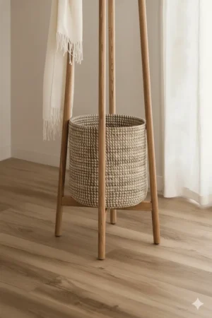 Marvella – Wooden Clothes Hanger with Decorative Woven Base
