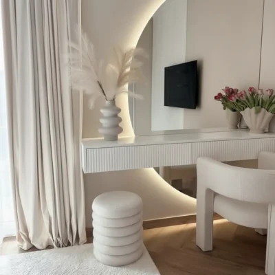 لوميير تسريحة مودرن بمرآة دائرية مضيئة وتصميم هندسي فاخر