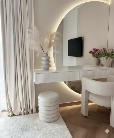 لوميير تسريحة مودرن بمرآة دائرية مضيئة وتصميم هندسي فاخر