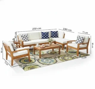 ريفيرا طقم جلوس خارجي 6 قطع من ليفينج بتصميم خشبي فاخر