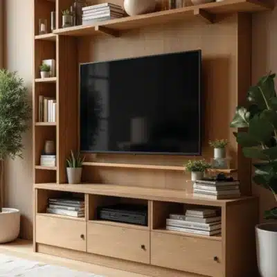 إلورا وحدة تلفزيون مودرن بلون خشبي فاتح بتصميم عملي أنيق