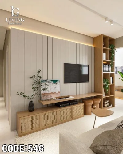 أرتورا وحدة تلفزيون ومكتبة خشبية مودرن من LIVING
