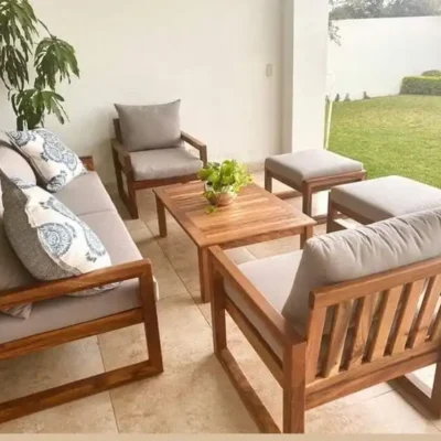 أورورا طقم جلوس خارجي 6 قطع من ليفينج بتصميم خشبي عصري