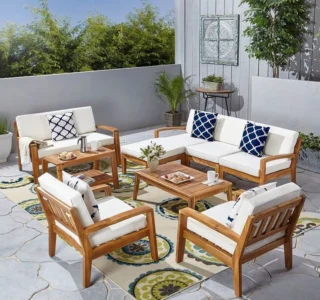 ريفيرا طقم جلوس خارجي 6 قطع من ليفينج بتصميم خشبي فاخر