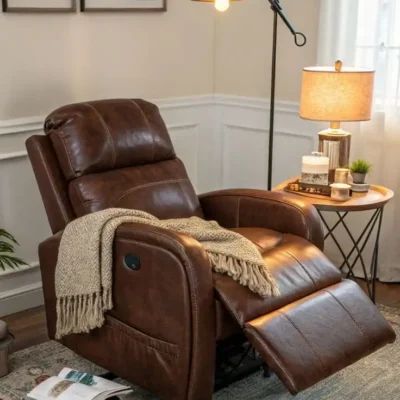 ليوناردو كرسي استرخاء جلدي فاخر بميكانزم متحرك من LIVING