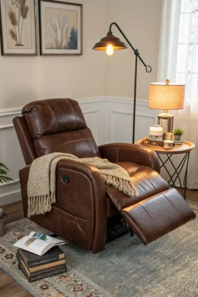 ليوناردو كرسي استرخاء جلدي فاخر بميكانزم متحرك من LIVING