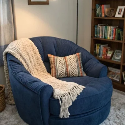 أزورا كرسي استرخاء قطيفة دائرية من LIVINGر