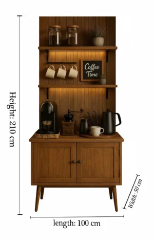 وودتايم ركن قهوة خشبي كلاسيك بإضاءة