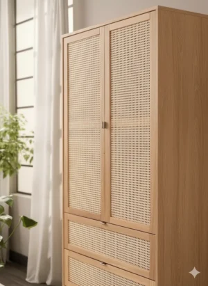 راوندا خزانة خشبية بواجهة رتان مودرن