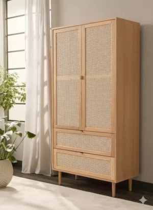 راوندا خزانة خشبية بواجهة رتان مودرن