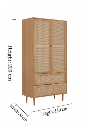 راوندا خزانة خشبية بواجهة رتان مودرن