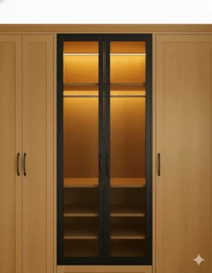 روست خزانة سلايد بواجهة زجاجية وإضاءة داخلية