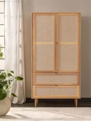 راوندا خزانة خشبية بواجهة رتان مودرن