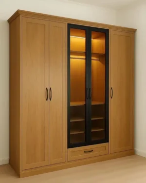 روست خزانة سلايد بواجهة زجاجية وإضاءة داخلية