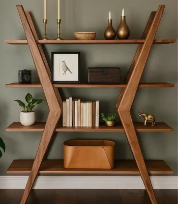 فيجور مكتبة خشبية مودرن بتصميم V المتقاطع