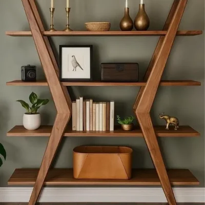 فيجور مكتبة خشبية مودرن بتصميم V المتقاطع