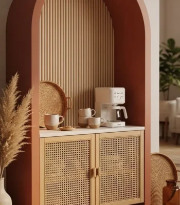 بيزا ركن قهوة مقوس خشبي بتصميم كنتري عصري